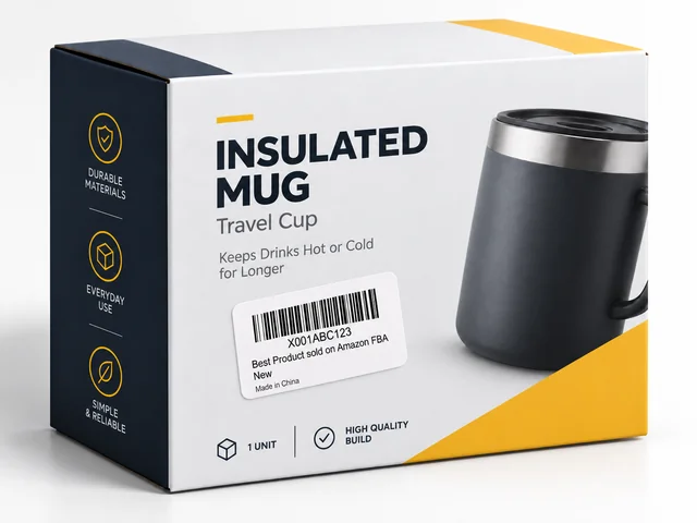 FNSKU label on a yellow and white product box